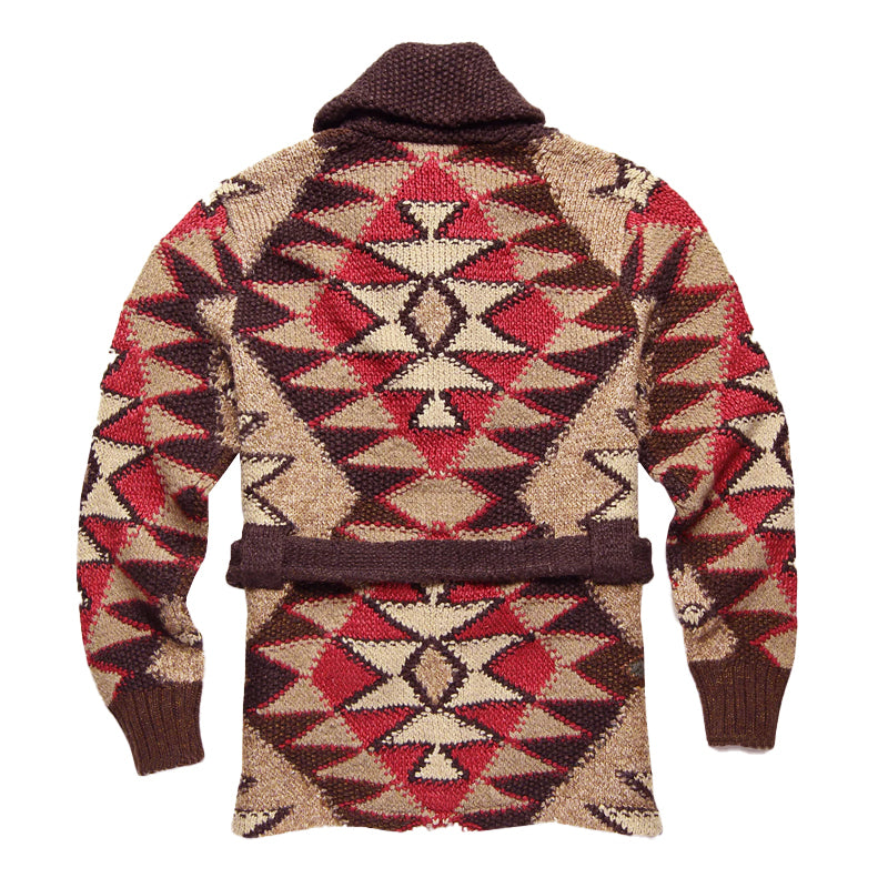 Men's Geometric Knitted Jacquard Lace-up Cardigan