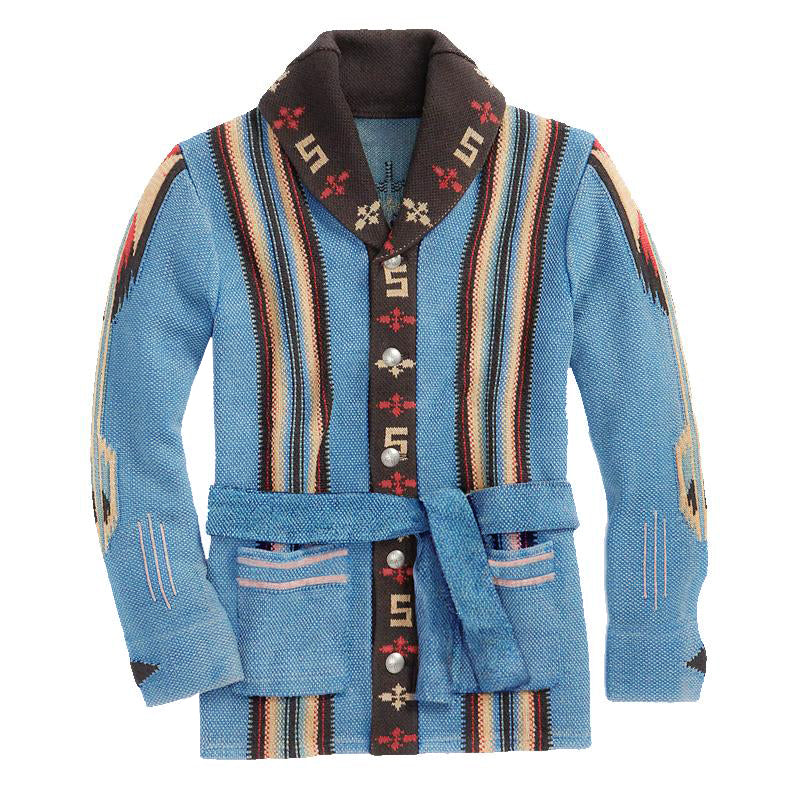 Men's Vintage Blend Knitted Jacquard Lapel Cardigan