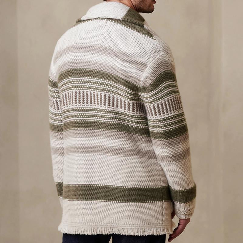 Men's Vintage Striped Patchwork Collarless Cardigan