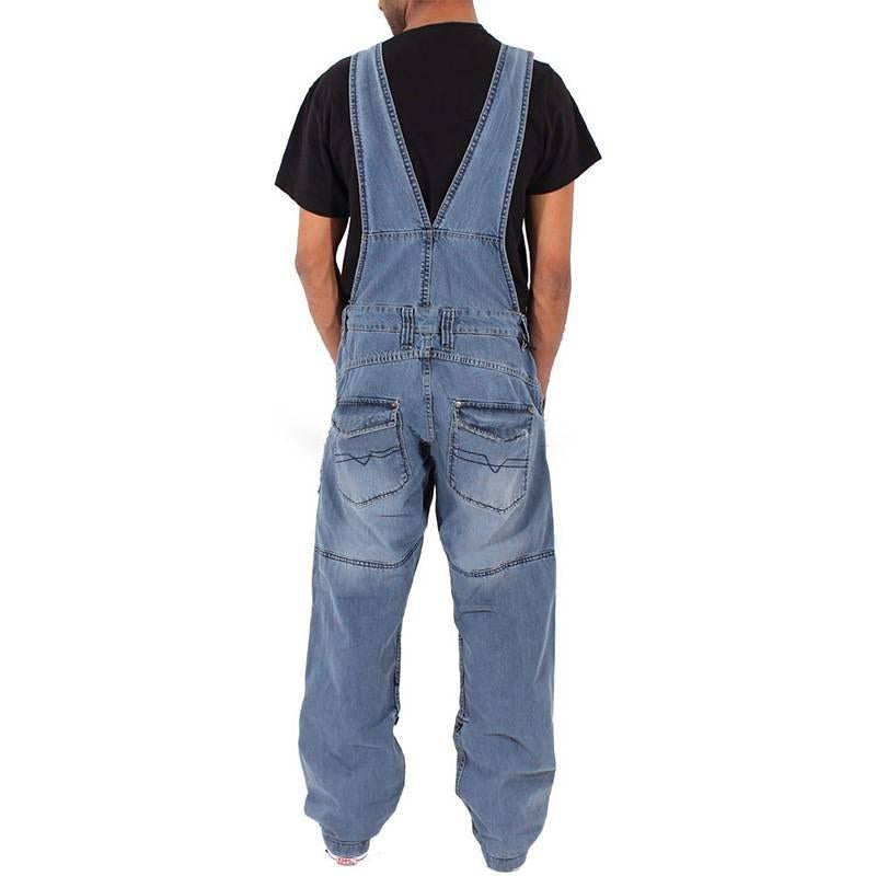 Men's Loose Denim Multi-Pocket Cargo Overalls