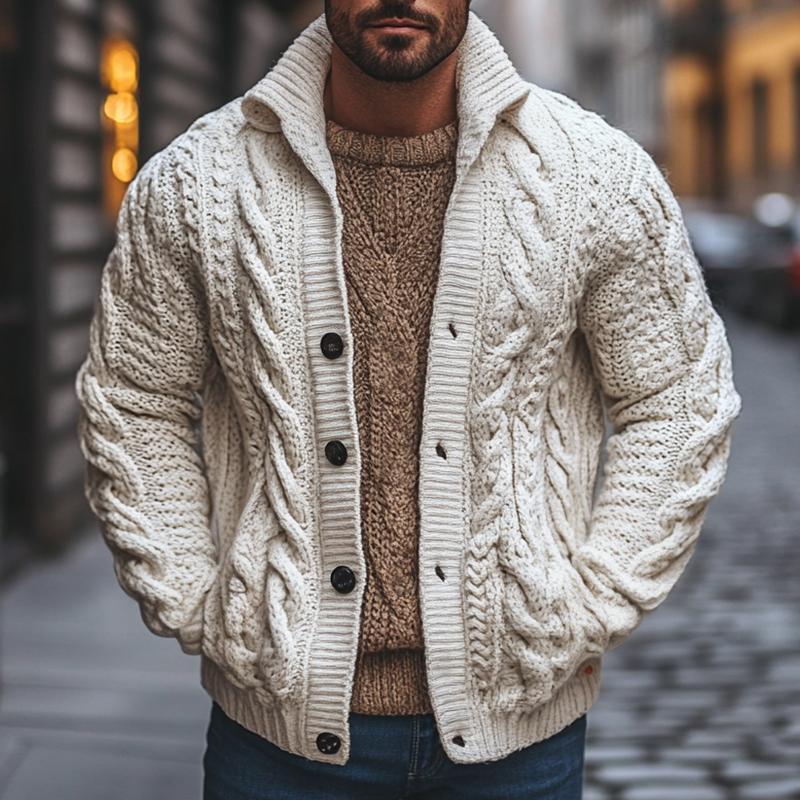 Men's Retro Casual Jacquard Lapel Knitted Sweater Cardigan