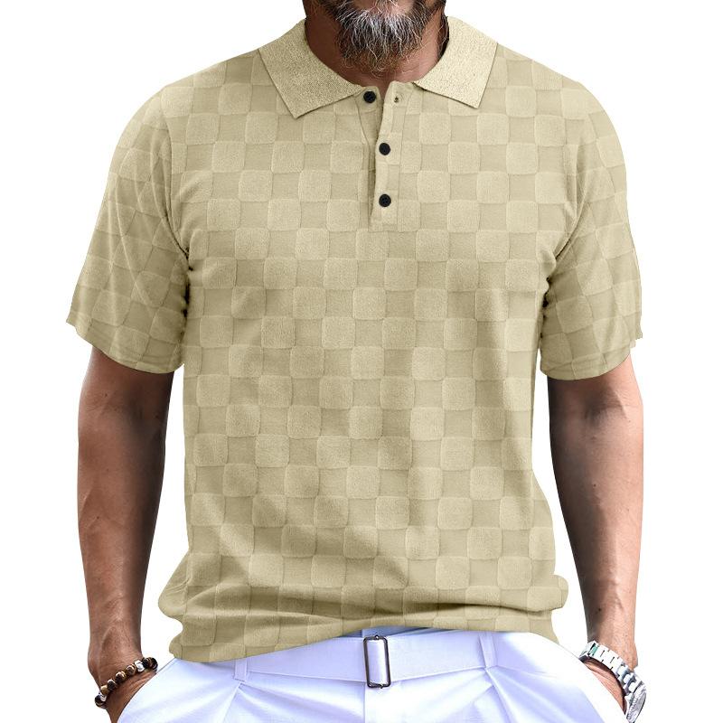 Men's Casual Jacquard Small Checkered Polo Shirt