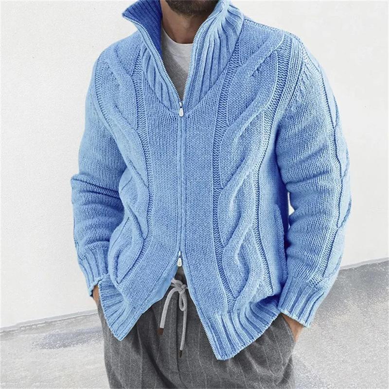 Men's Solid Color Stand Collar Long Sleeve Knitted Cardigan