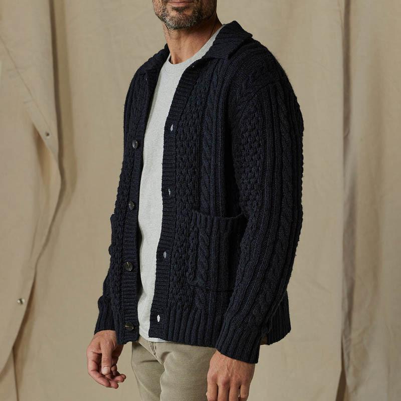 Men's Solid Color Cable Lapel Single Breasted Cardigan