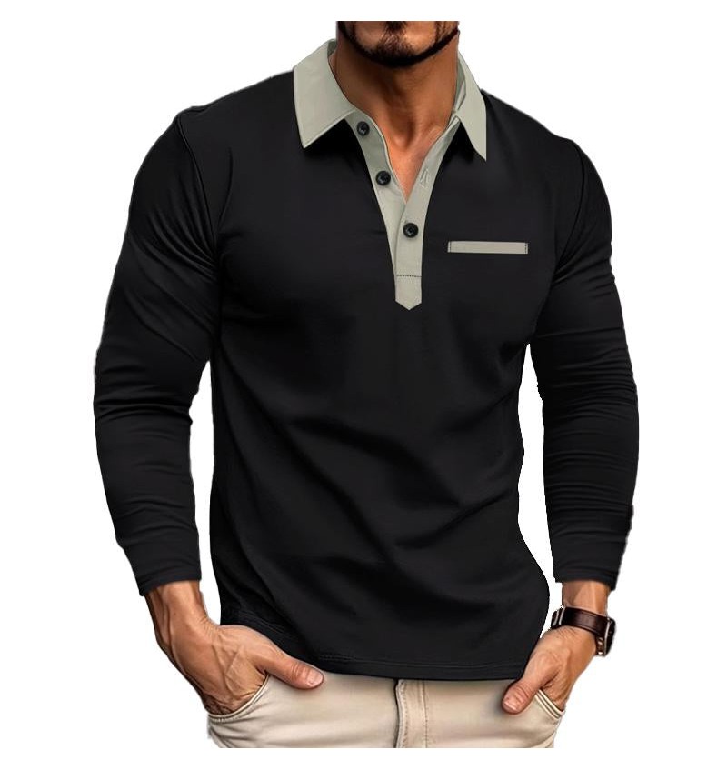 Men's Long Sleeve Lapel Color Block POLO Shirt