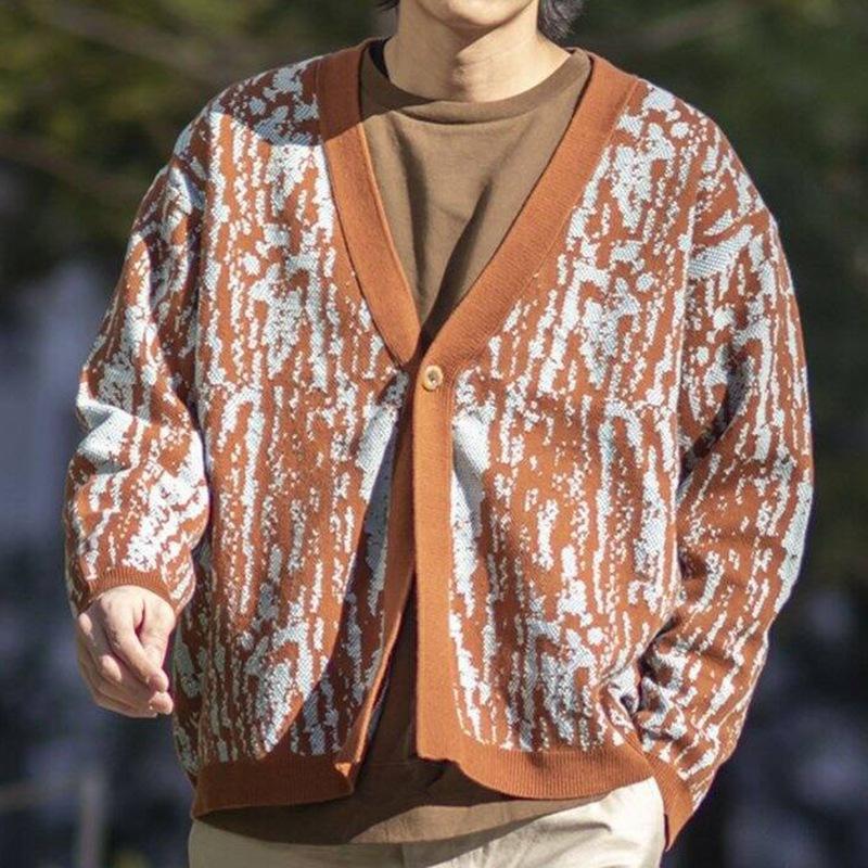 Men's Vintage V-Neck Thick Jacquard Knitted Cardigan