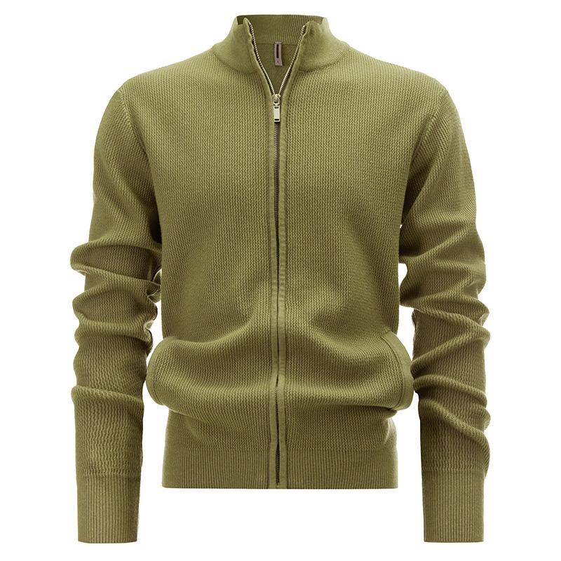 Men's Solid Zipper Stand Collar Knitted Cardigan