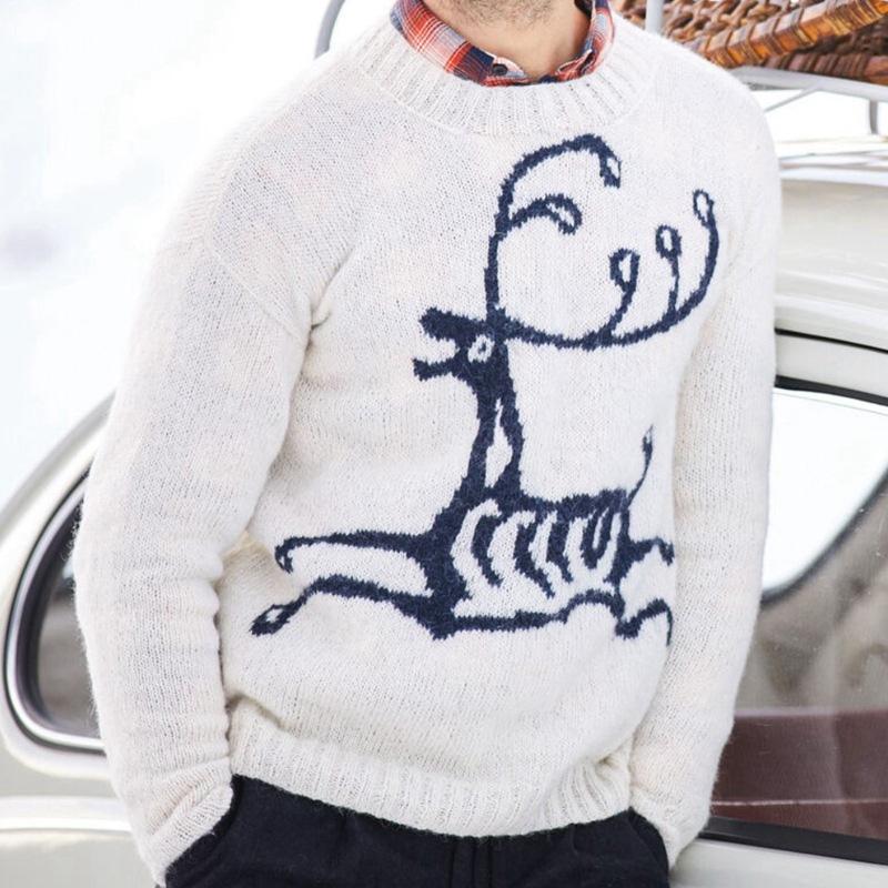Men's Printed Crewneck Pullover Knit Sweater Jacket