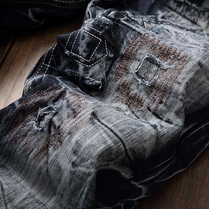 Men's Vintage Ripped Distressed Straight Jeans