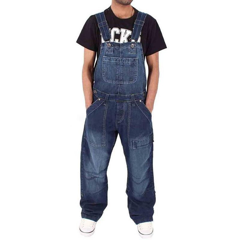 Men's Loose Denim Multi-Pocket Cargo Overalls