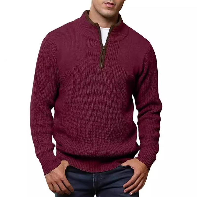 Men's Casual Half Zip Stand Collar Solid Color Sweater