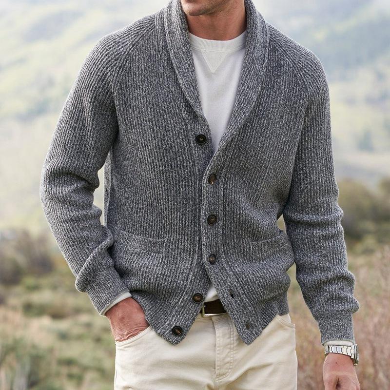 Men's Lapel Cardigan Button Knit Sweater