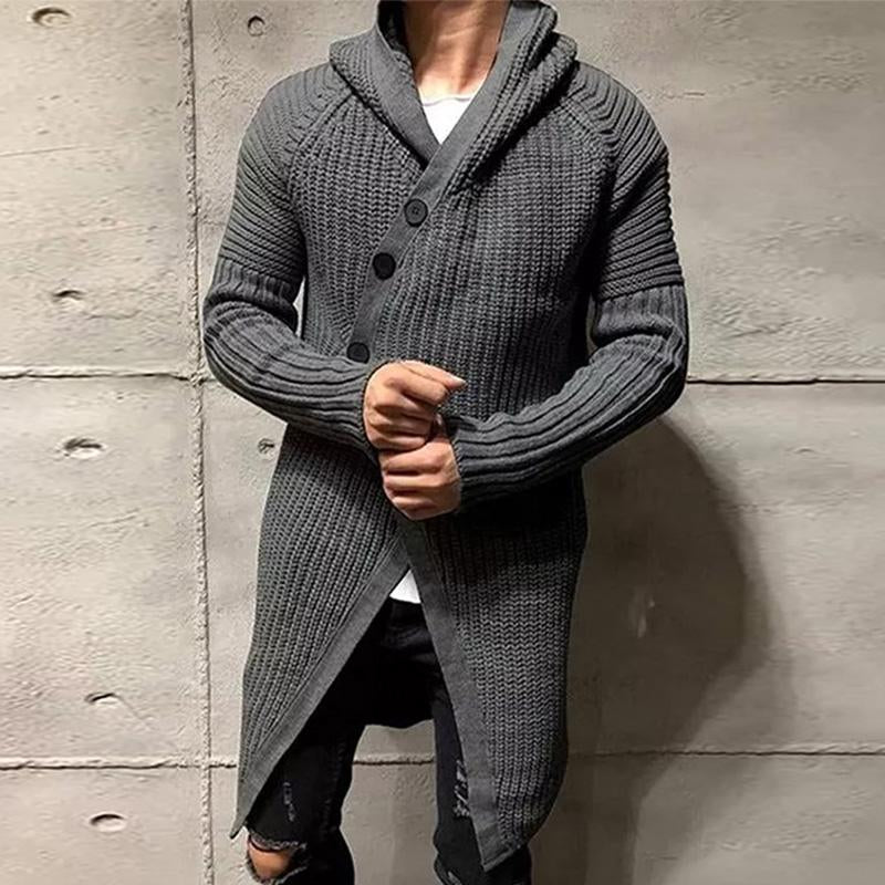 Men's Casual Mid-Length Hooded Knitted Cardigan