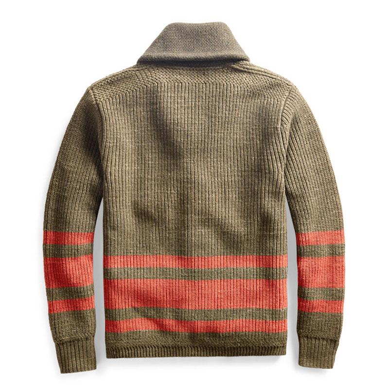 Men's Striped Jacquard Lapel Zip Knit Cardigan