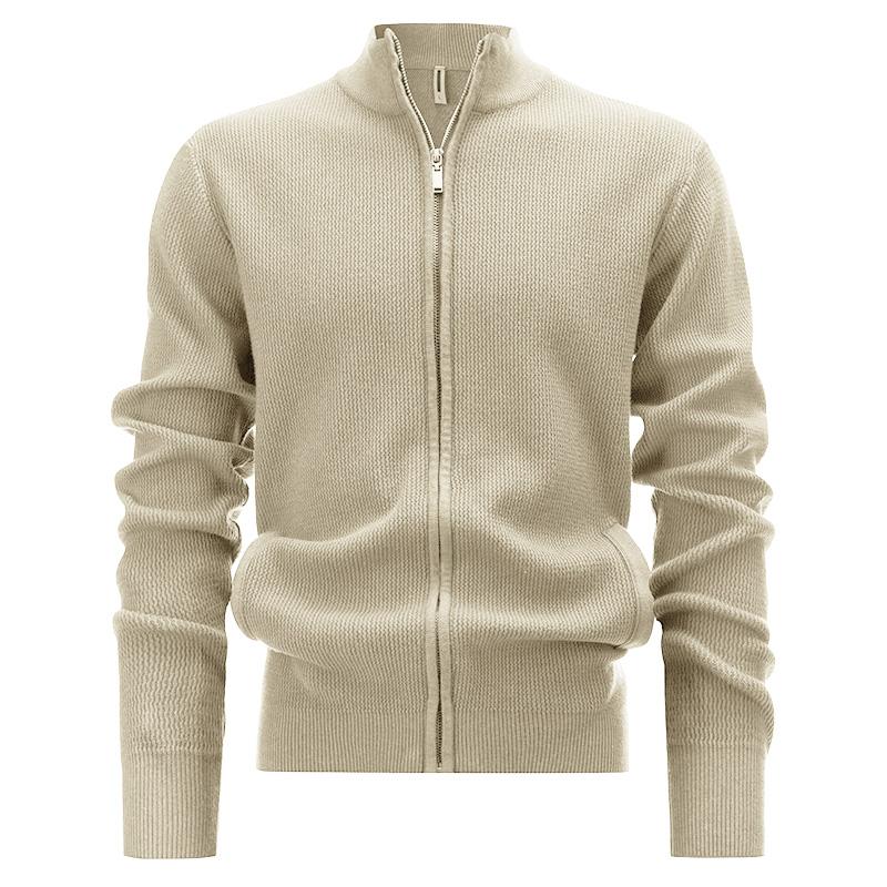 Men's Solid Zipper Stand Collar Knitted Cardigan