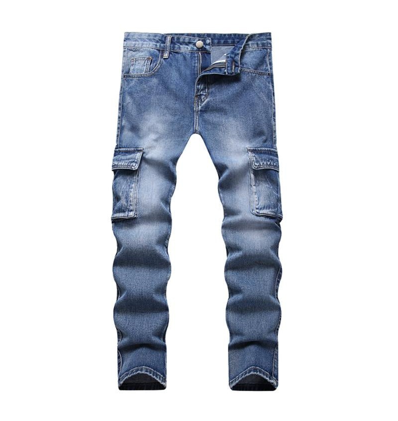 Men's Casual Washed Multi-Pocket Straight-Leg Jeans