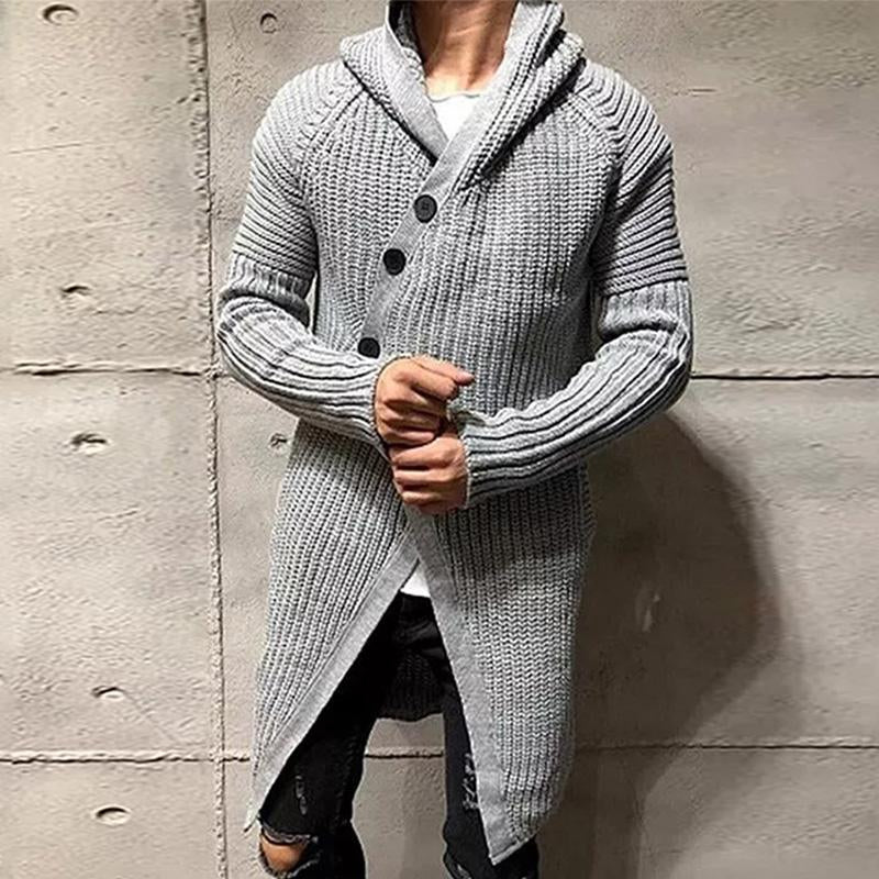 Men's Casual Mid-Length Hooded Knitted Cardigan