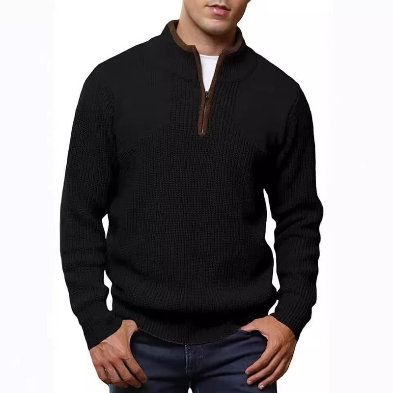 Men's Casual Half Zip Stand Collar Solid Color Sweater