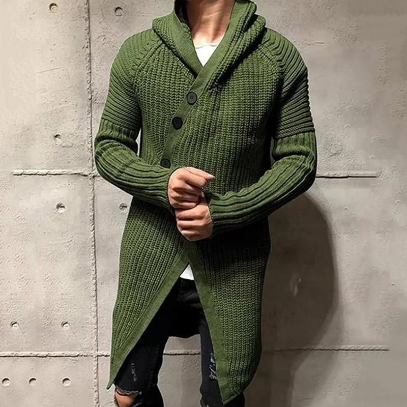 Men's Casual Mid-Length Hooded Knitted Cardigan