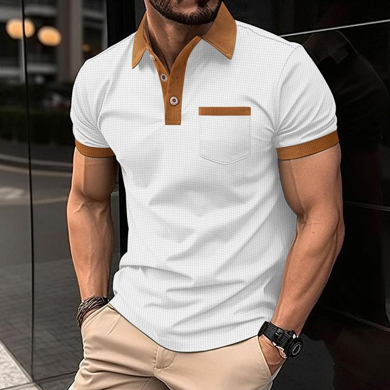 Men's Waffle Color Block Short Sleeve Button-Up T-Shirt