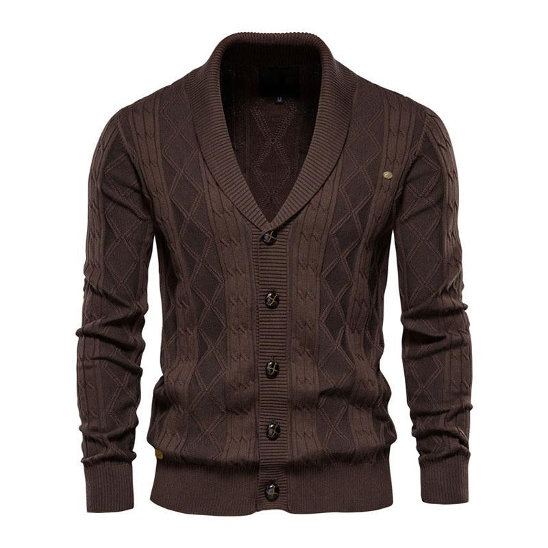 Men's V-Neck Long Sleeve Thick Knit Sweater Jacket