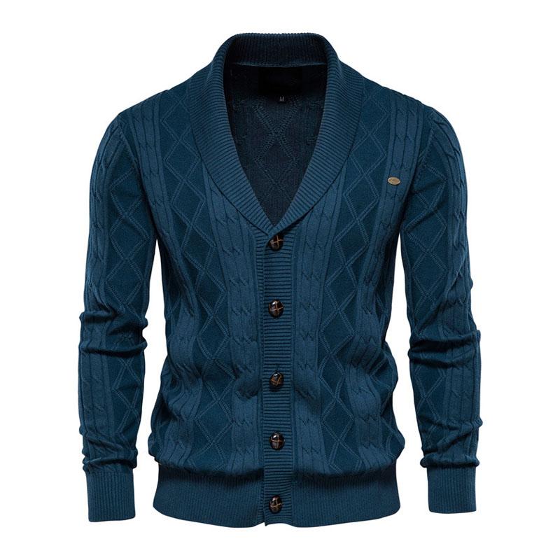 Men's V-Neck Long Sleeve Thick Knit Sweater Jacket