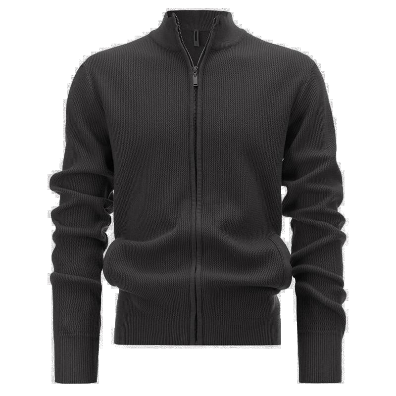 Men's Solid Zipper Stand Collar Knitted Cardigan