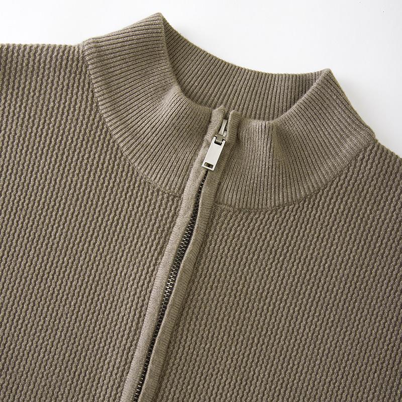 Men's Solid Zipper Stand Collar Knitted Cardigan