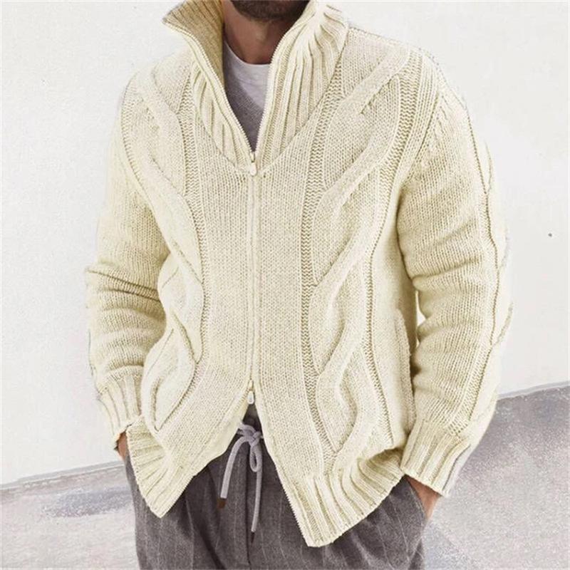 Men's Solid Color Stand Collar Long Sleeve Knitted Cardigan