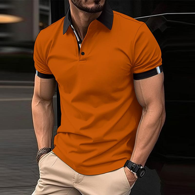 Men's Casual Color Block Lapel Short Sleeve Polo Shirt