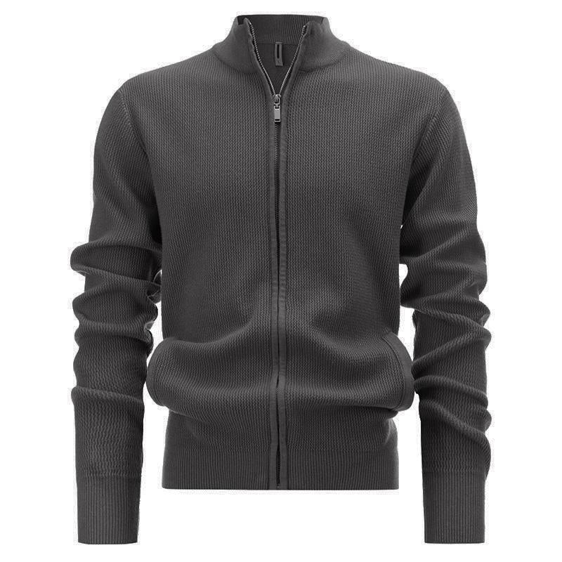 Men's Solid Zipper Stand Collar Knitted Cardigan