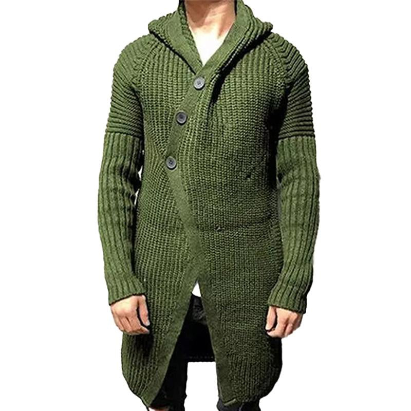 Men's Casual Mid-Length Hooded Knitted Cardigan