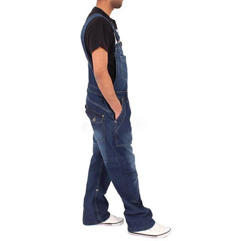 Men's Loose Denim Multi-Pocket Cargo Overalls