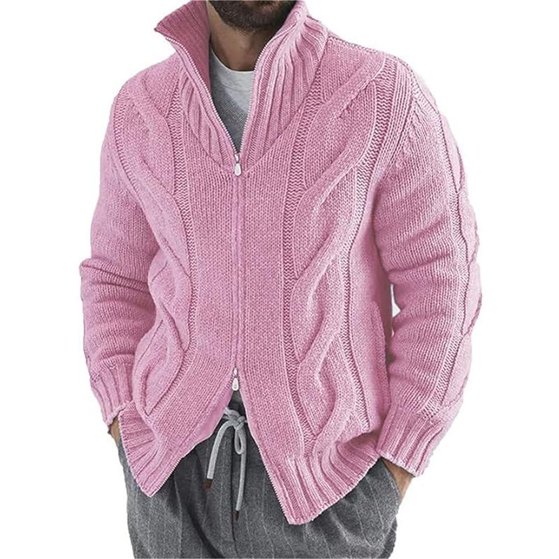 Men's Solid Color Stand Collar Long Sleeve Knitted Cardigan
