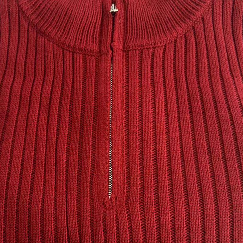 Men's Solid Color Knitted Stand Collar Half Zip Sweater