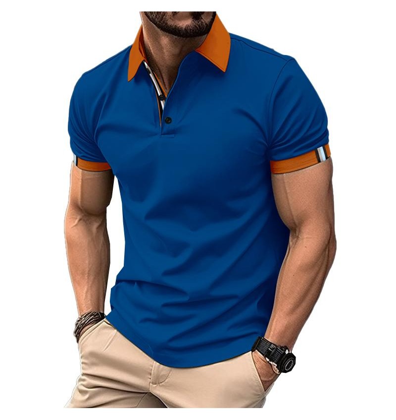 Men's Casual Color Block Lapel Short Sleeve Polo Shirt