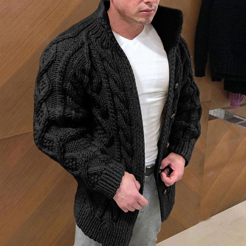 Men's Casual Stand Collar Cable Jacquard Sweater Cardigan
