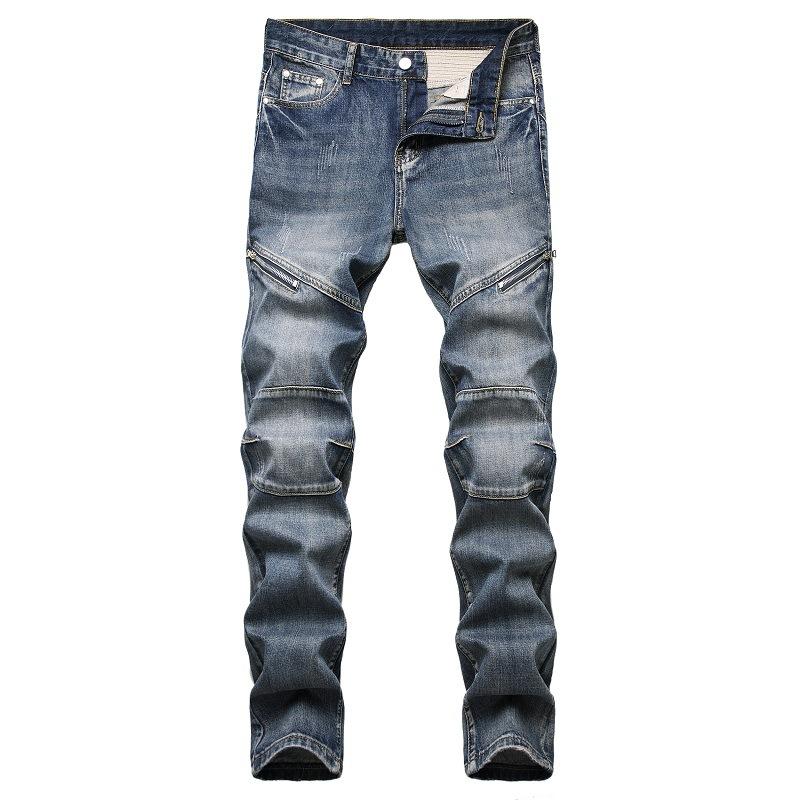 Men's Fashion Distressed Zip Decor Slim Jeans