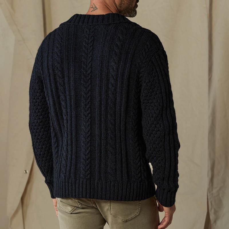 Men's Solid Color Cable Lapel Single Breasted Cardigan