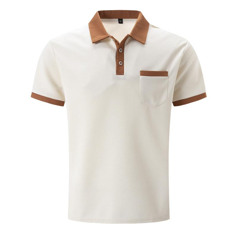 Men's Waffle Color Block Short Sleeve Button-Up T-Shirt