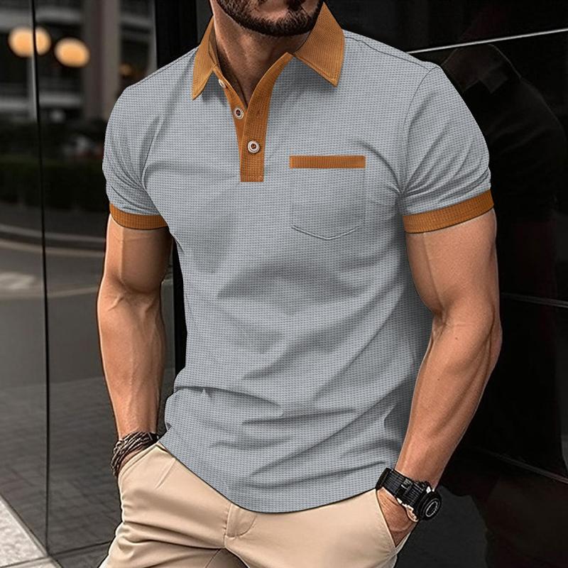 Men's Waffle Color Block Short Sleeve Button-Up T-Shirt