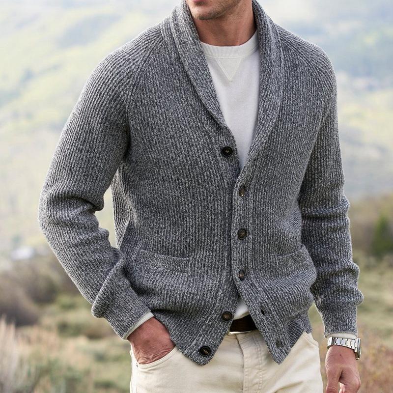 Men's Lapel Cardigan Button Knit Sweater
