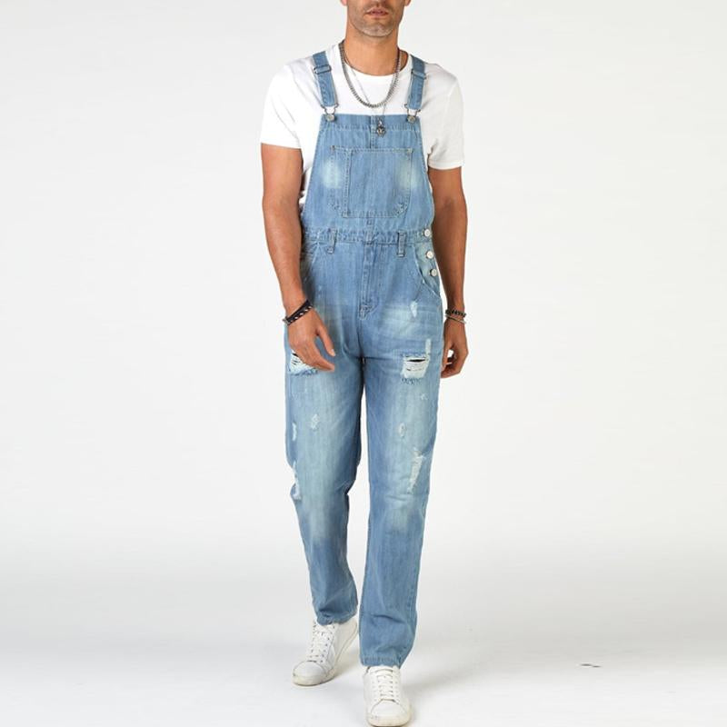 Men's Vintage Ripped Denim Overalls