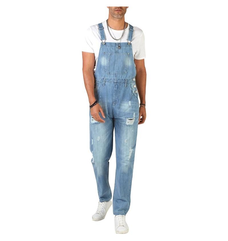 Men's Vintage Ripped Denim Overalls