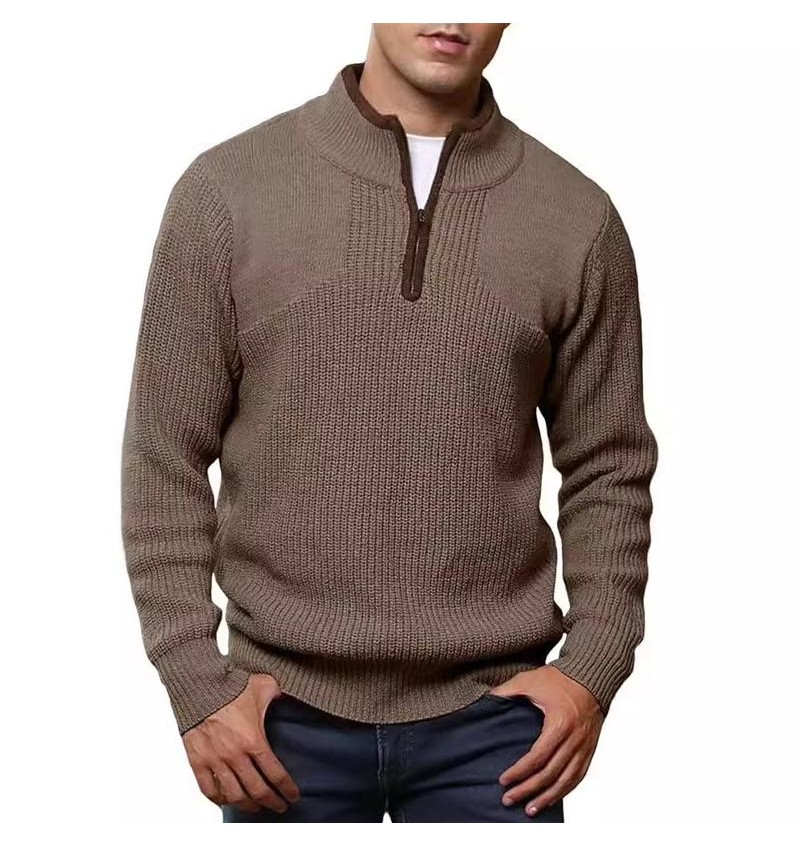 Men's Casual Half Zip Stand Collar Solid Color Sweater