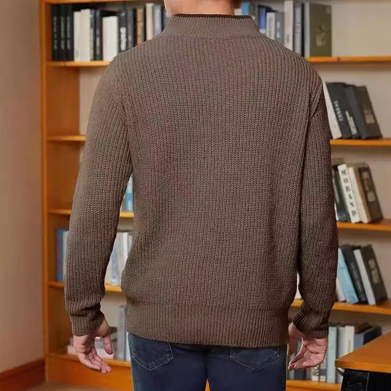 Men's Casual Half Zip Stand Collar Solid Color Sweater