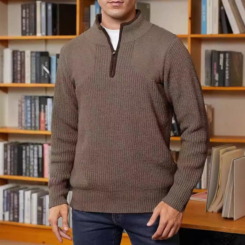 Men's Casual Half Zip Stand Collar Solid Color Sweater
