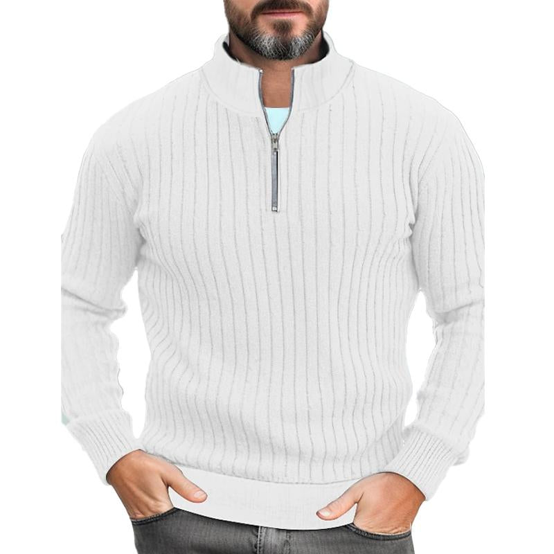 Men's Solid Color Knitted Stand Collar Half Zip Sweater