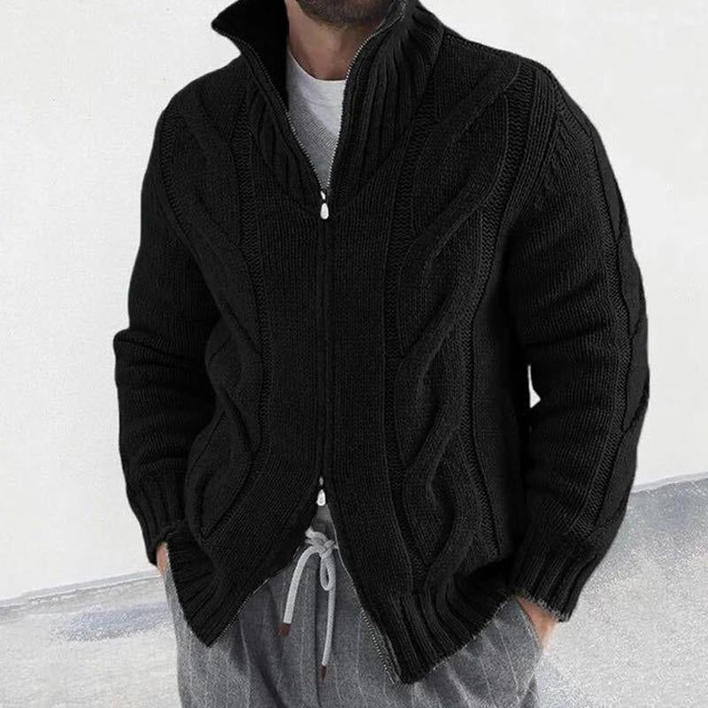 Men's Solid Color Stand Collar Long Sleeve Knitted Cardigan