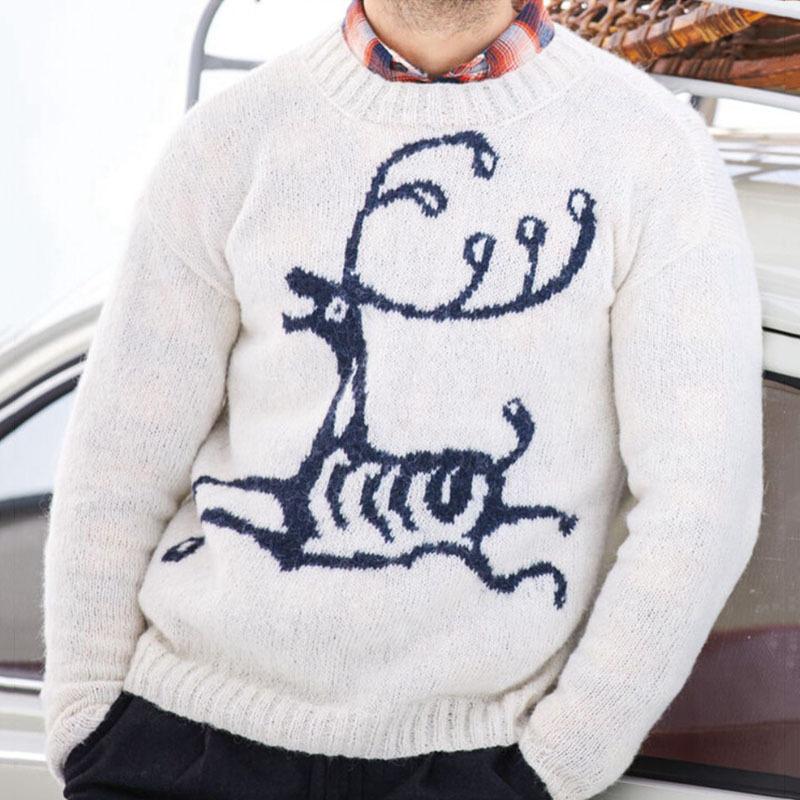 Men's Printed Crewneck Pullover Knit Sweater Jacket